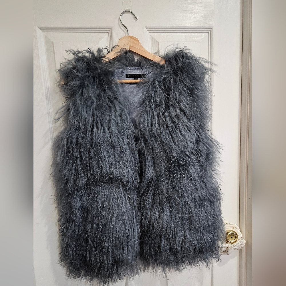 SOLD Blank Label Lamb Fur Wool Vest – Blue Grey / Slate Blue – Size S/M